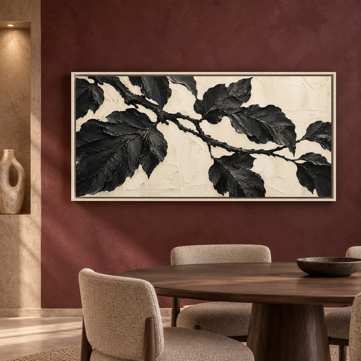 Black Botanical Branch Panoramic Textured Canvas Art
