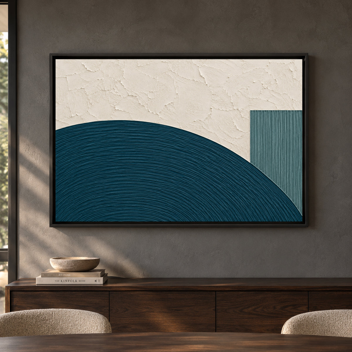 Teal Arch Textured Abstract Canvas Art for Modern Interiors
