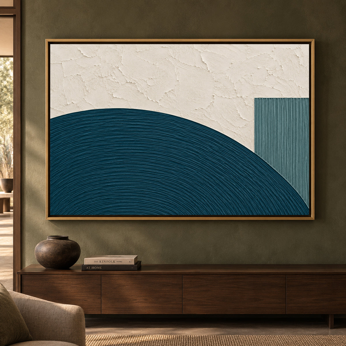 Teal Arch Textured Abstract Canvas Art for Modern Interiors