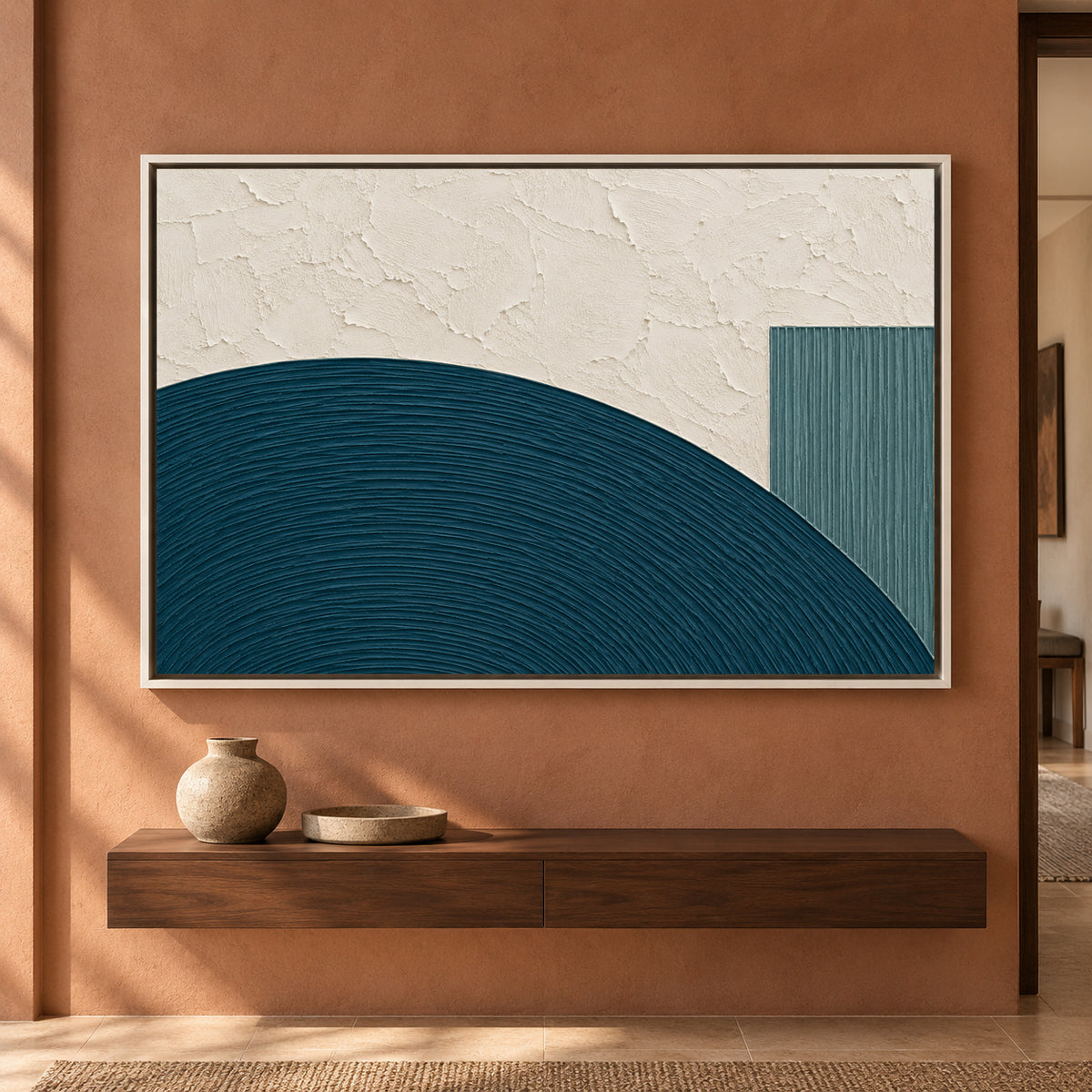 Teal Arch Textured Abstract Canvas Art for Modern Interiors