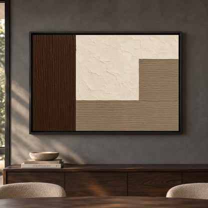 Chocolate Brown Neutral Geometric Textured Canvas Art