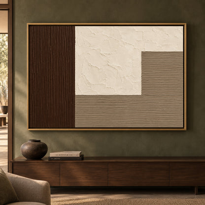 Chocolate Brown Neutral Geometric Textured Canvas Art