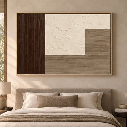 Chocolate Brown Neutral Geometric Textured Canvas Art