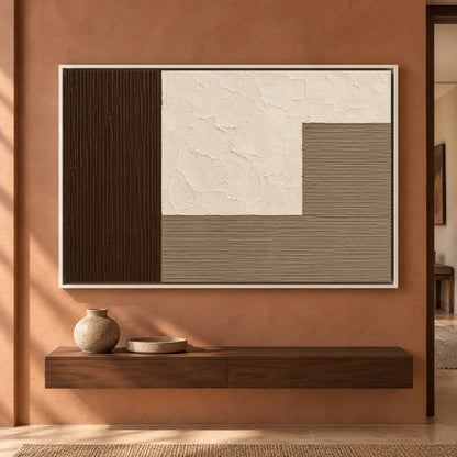 Chocolate Brown Neutral Geometric Textured Canvas Art