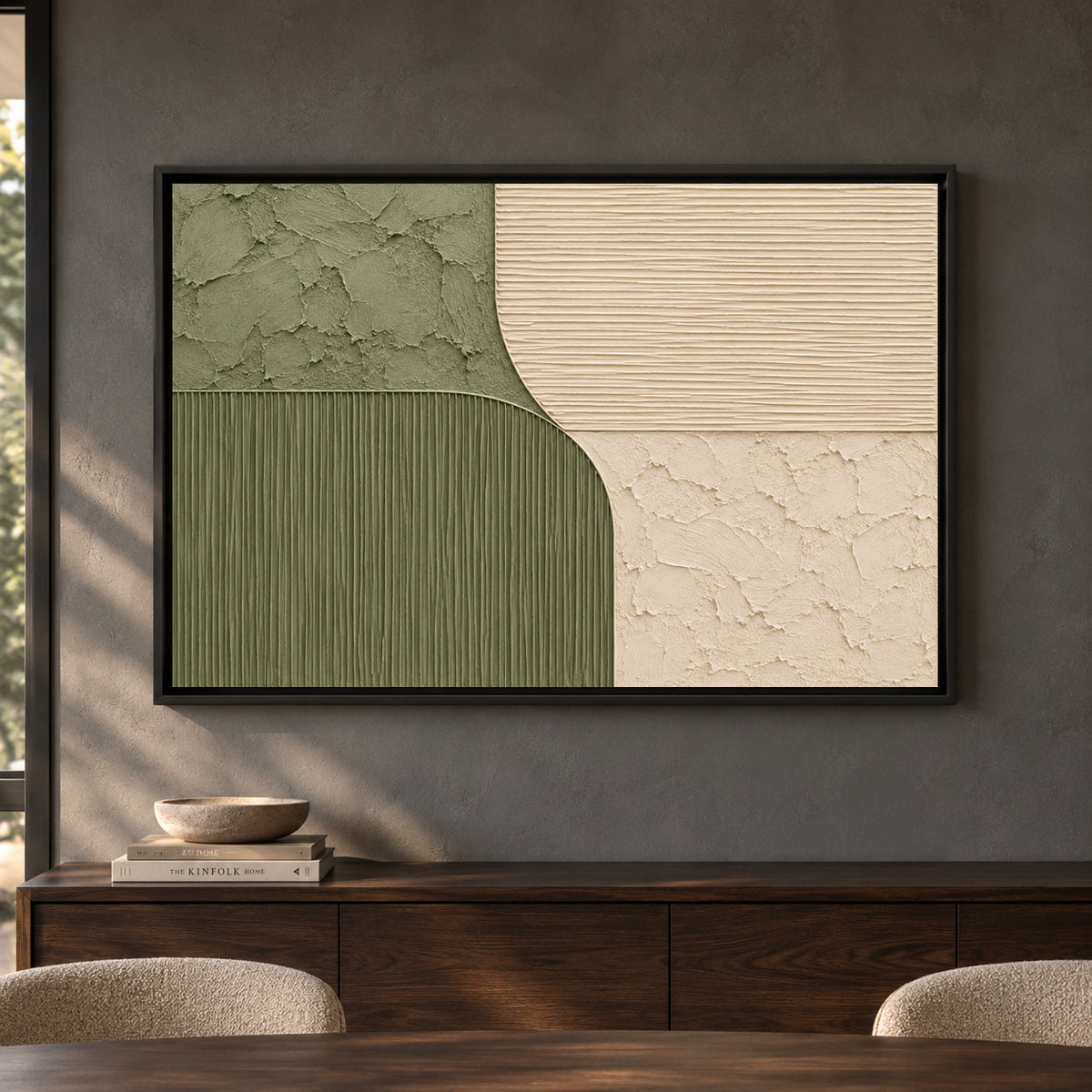 Sage Green Ivory Textured Geometric Modern Canvas Art