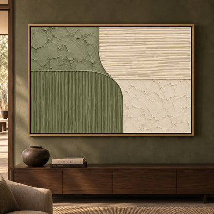 Sage Green Ivory Textured Geometric Modern Canvas Art