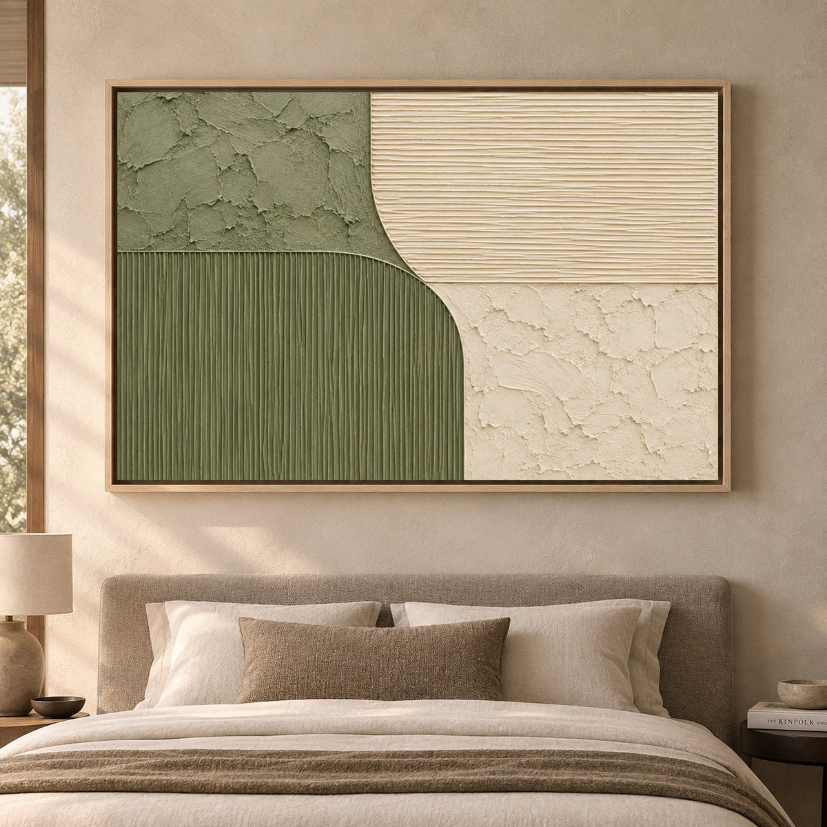 Sage Green Ivory Textured Geometric Modern Canvas Art