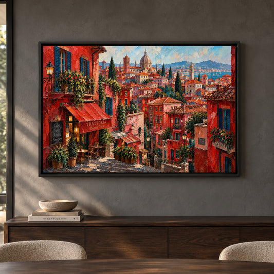 Italian Hillside Cityscape Textured Canvas Art