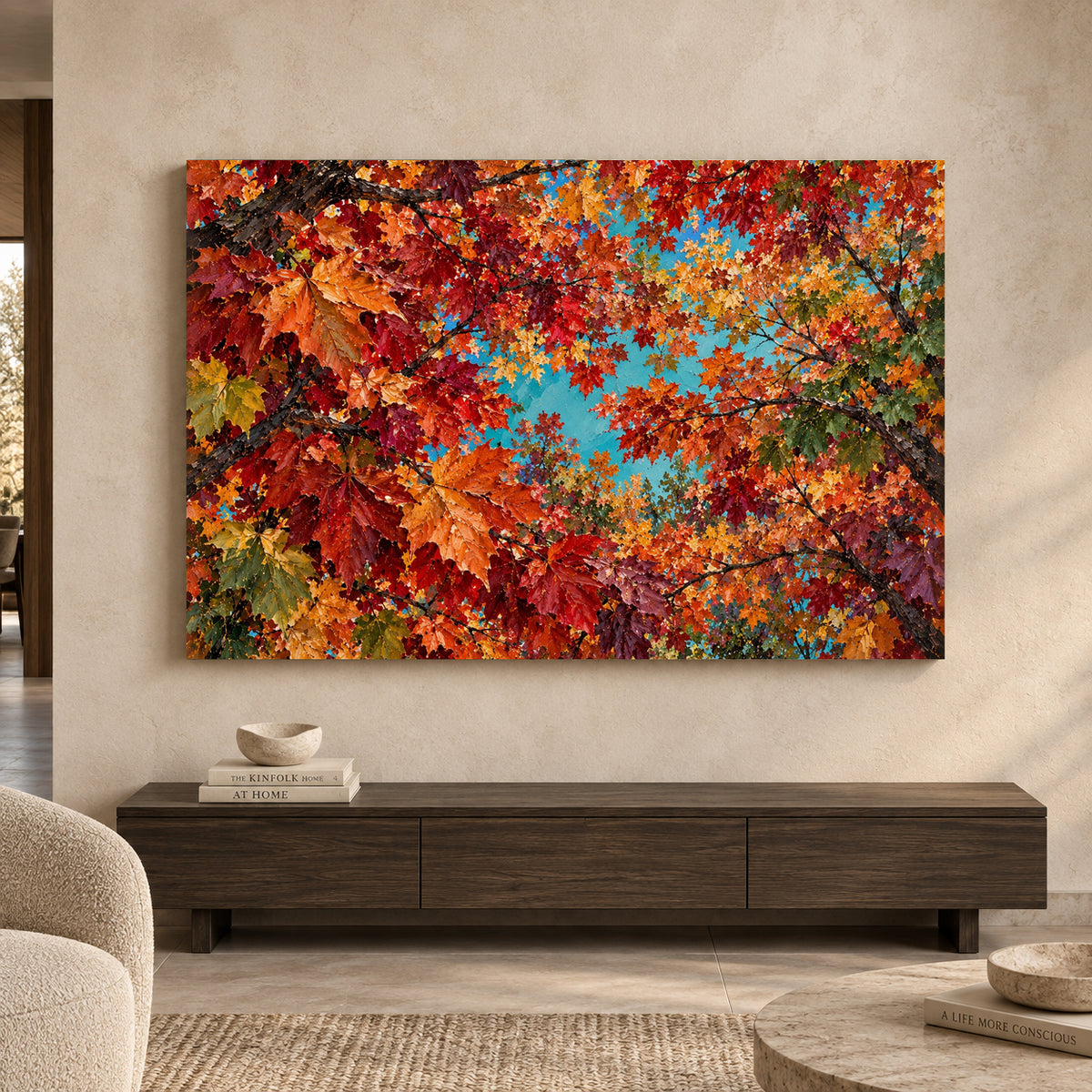 Autumn Maple Canopy Textured Nature Canvas Art