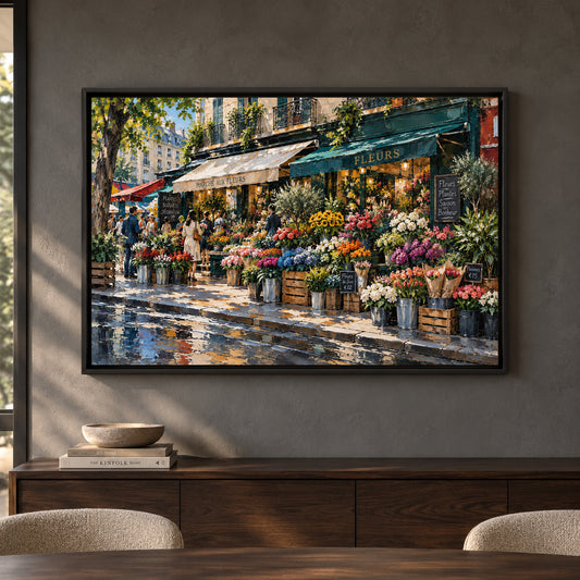 Paris Flower Market Textured Cityscape Canvas Art