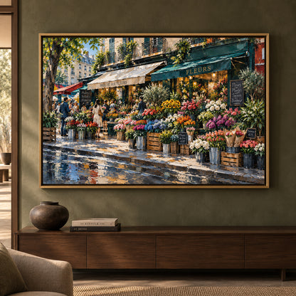 Paris Flower Market Textured Cityscape Canvas Art