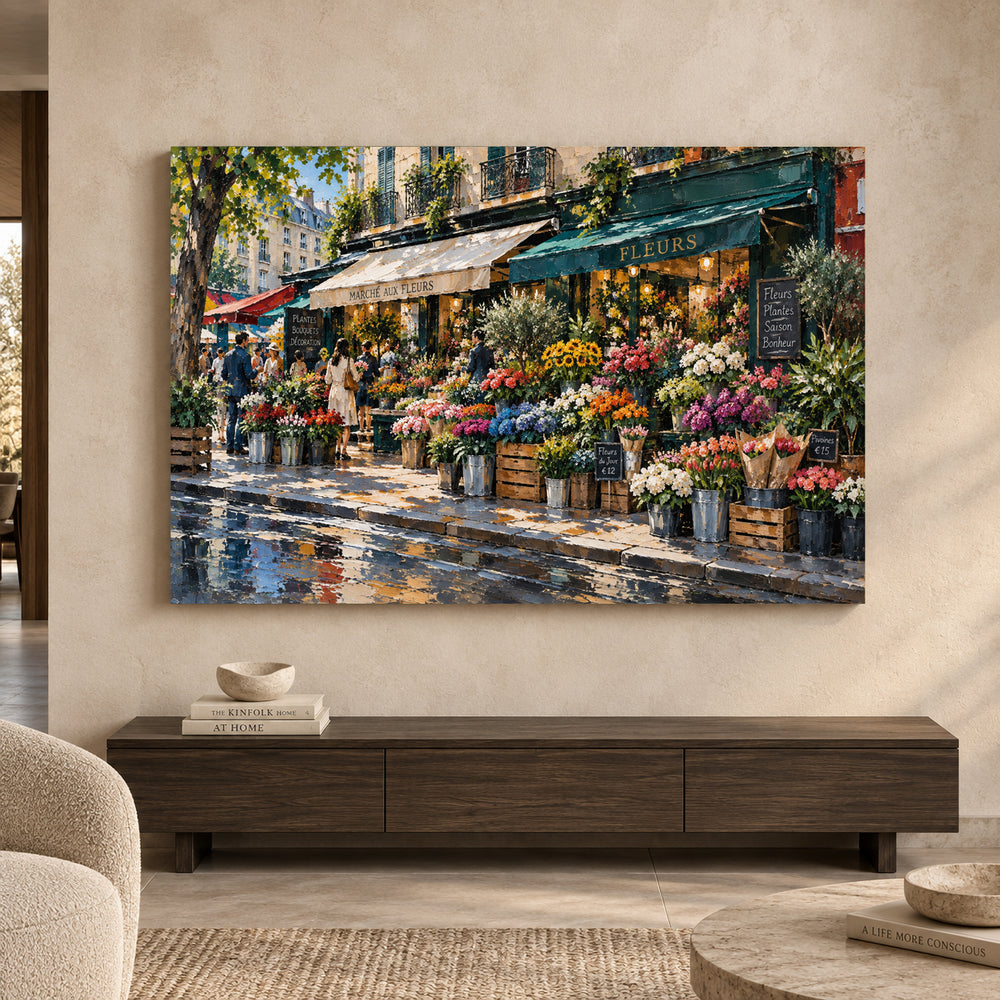Paris Flower Market Textured Cityscape Canvas Art