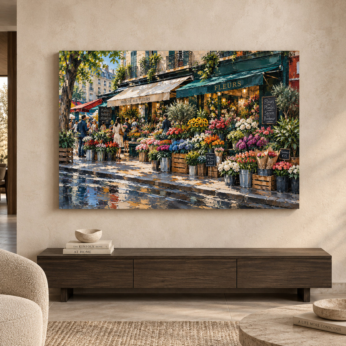 Paris Flower Market Textured Cityscape Canvas Art