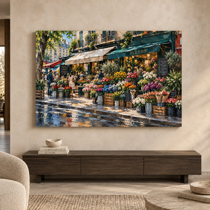 Paris Flower Market Textured Cityscape Canvas Art