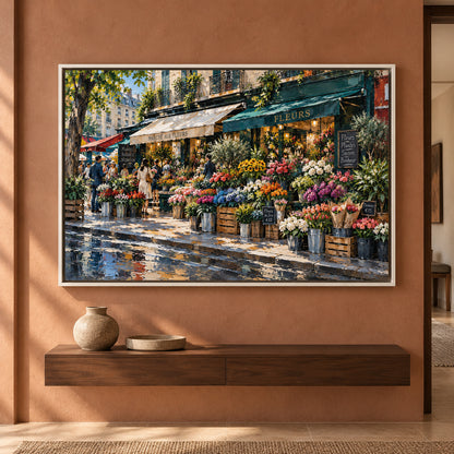Paris Flower Market Textured Cityscape Canvas Art