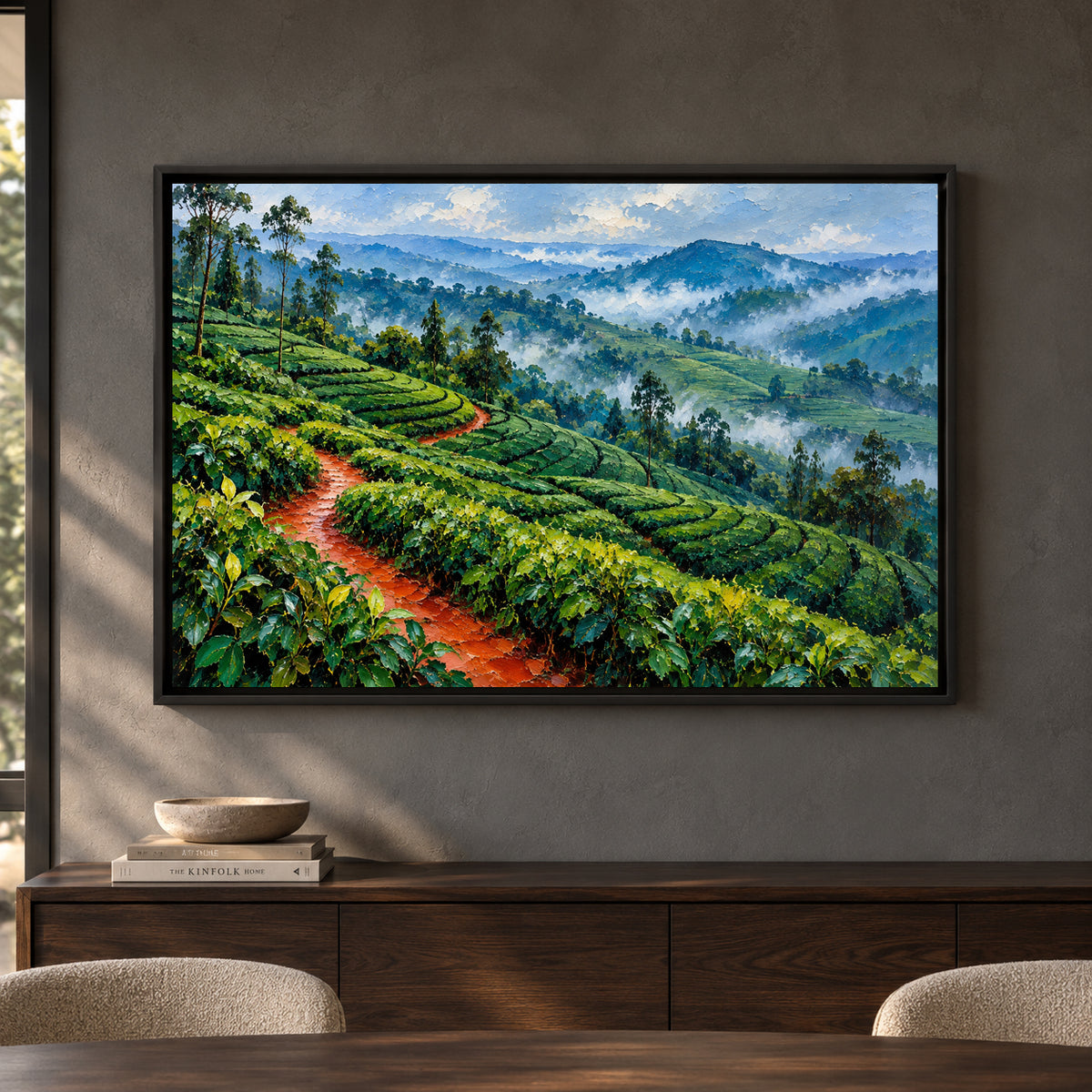 Misty Tea Hills Textured Landscape Canvas Art