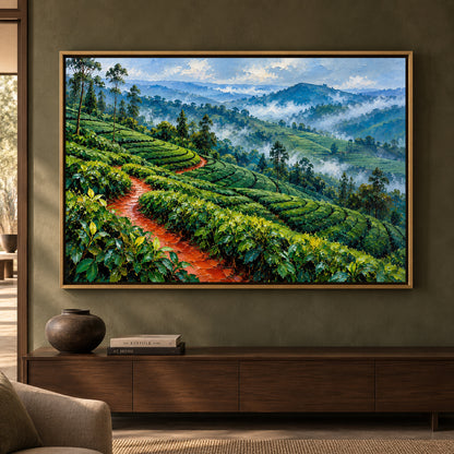 Misty Tea Hills Textured Landscape Canvas Art