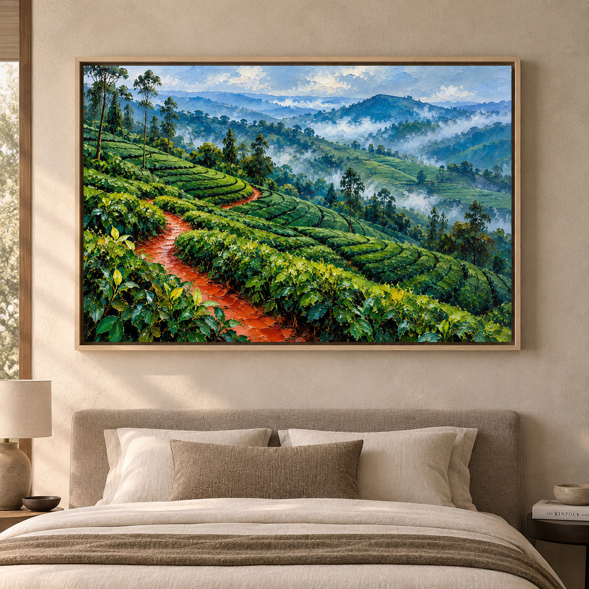 Misty Tea Hills Textured Landscape Canvas Art