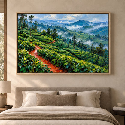 Misty Tea Hills Textured Landscape Canvas Art