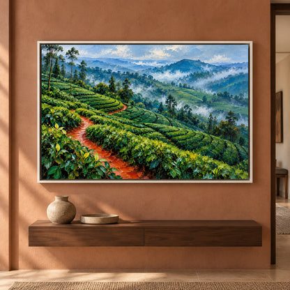 Misty Tea Hills Textured Landscape Canvas Art