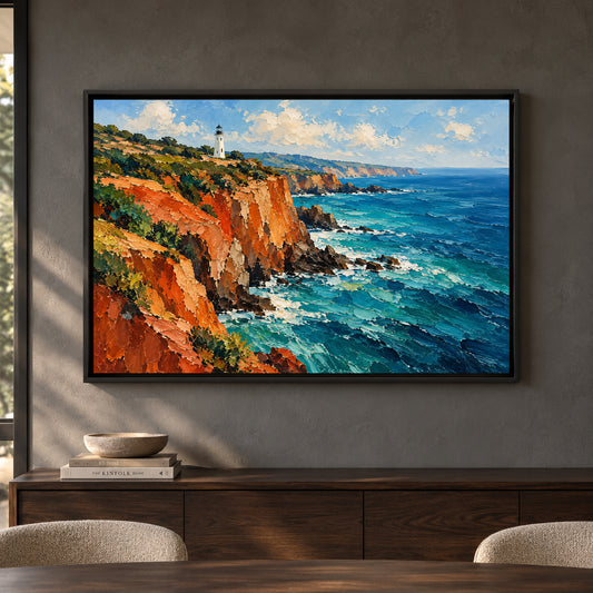 Coastal Lighthouse Textured Seascape Canvas Art