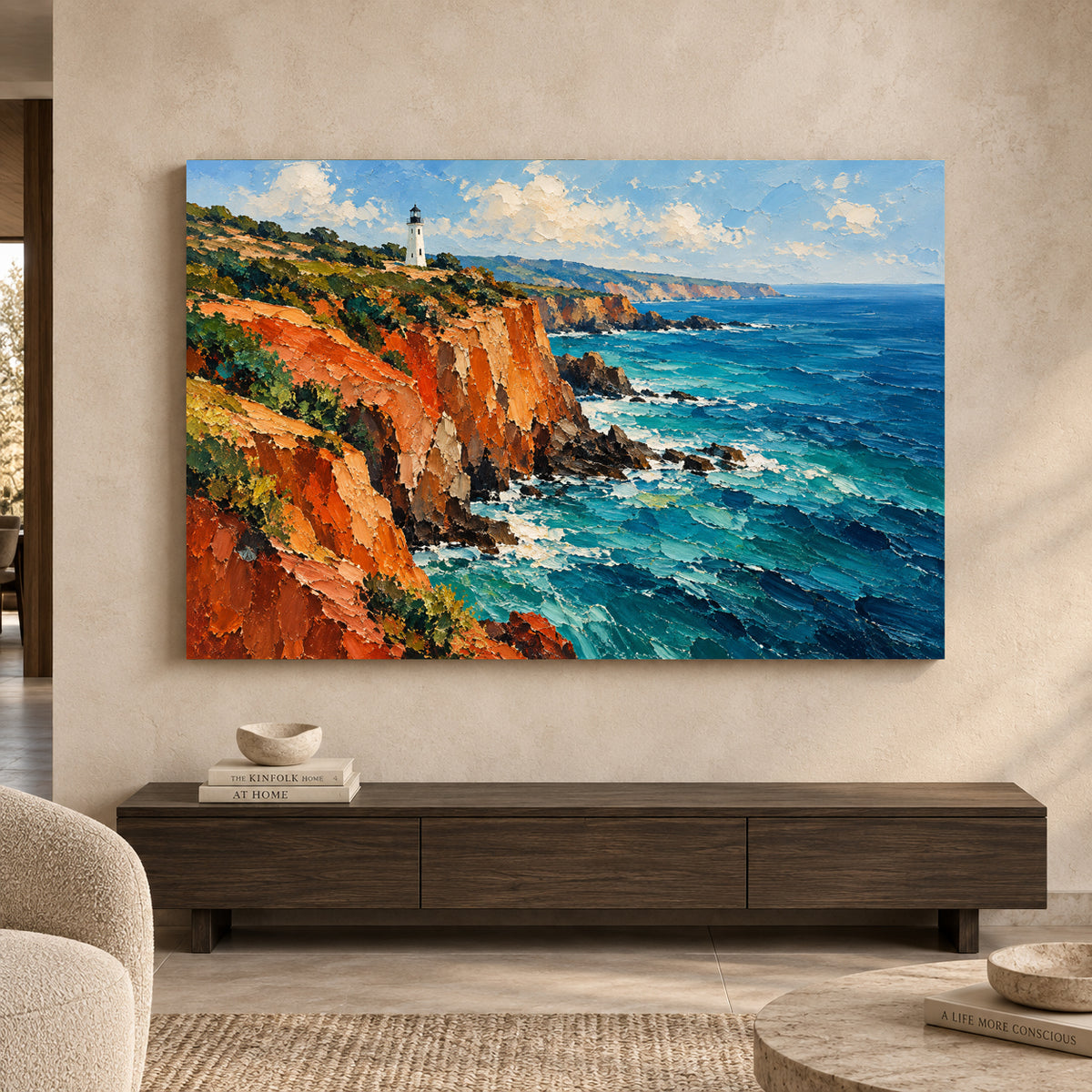 Coastal Lighthouse Textured Seascape Canvas Art