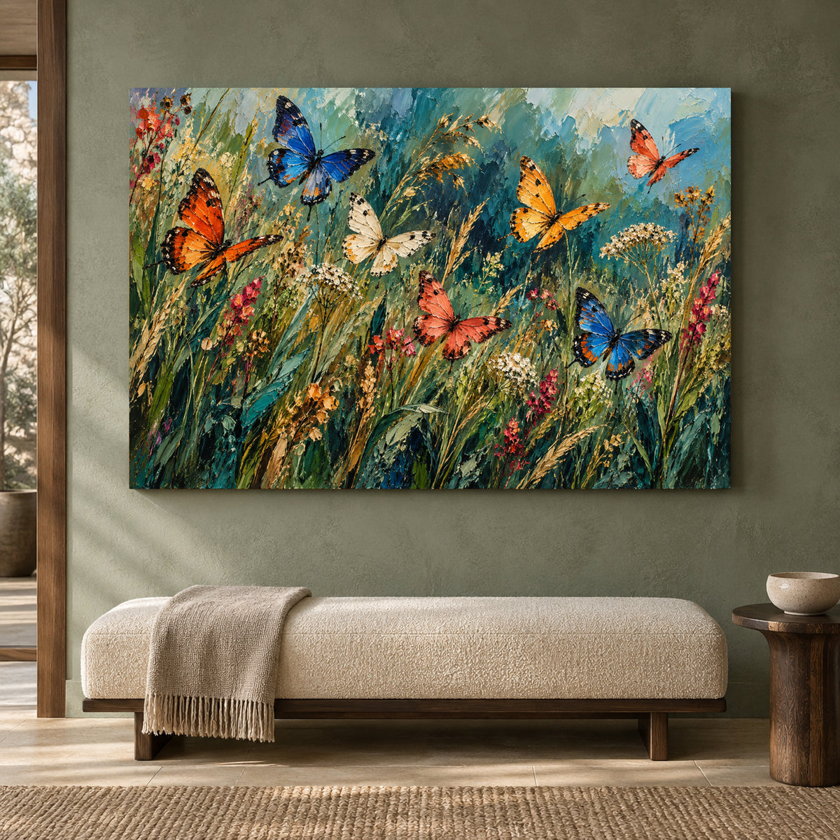 Butterfly Meadow Textured Botanical Canvas Art
