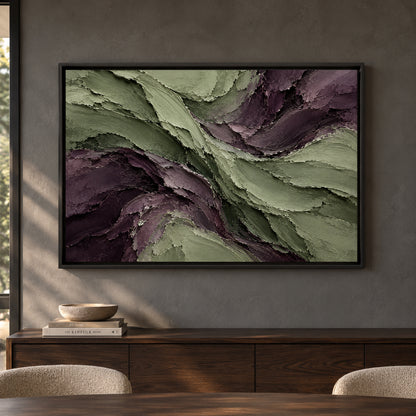 Sage and Plum Sculpted Flow Textured Abstract Canvas Art
