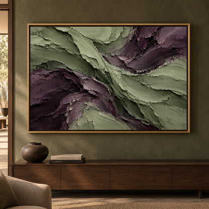 Sage and Plum Sculpted Flow Textured Abstract Canvas Art