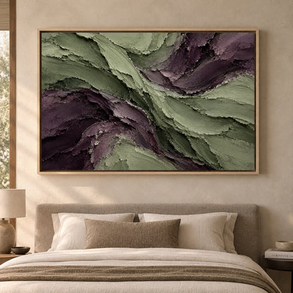 Sage and Plum Sculpted Flow Textured Abstract Canvas Art