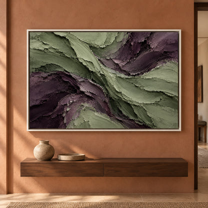 Sage and Plum Sculpted Flow Textured Abstract Canvas Art