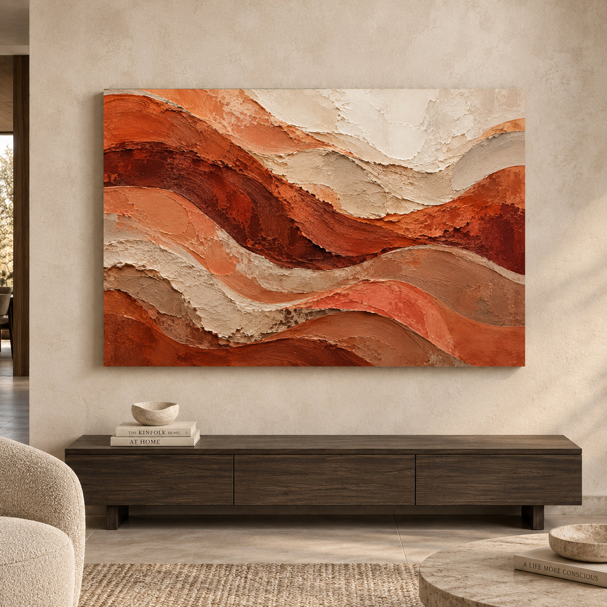 Terracotta Drift Sculpted Textured Abstract Canvas Art