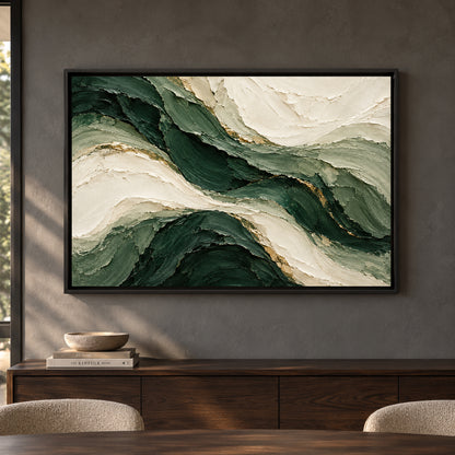 Emerald Currents Sculpted Textured Abstract Canvas Art