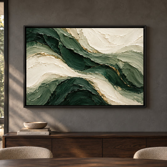 Emerald Currents Sculpted Textured Abstract Canvas Art