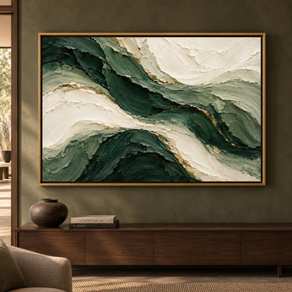 Emerald Currents Sculpted Textured Abstract Canvas Art