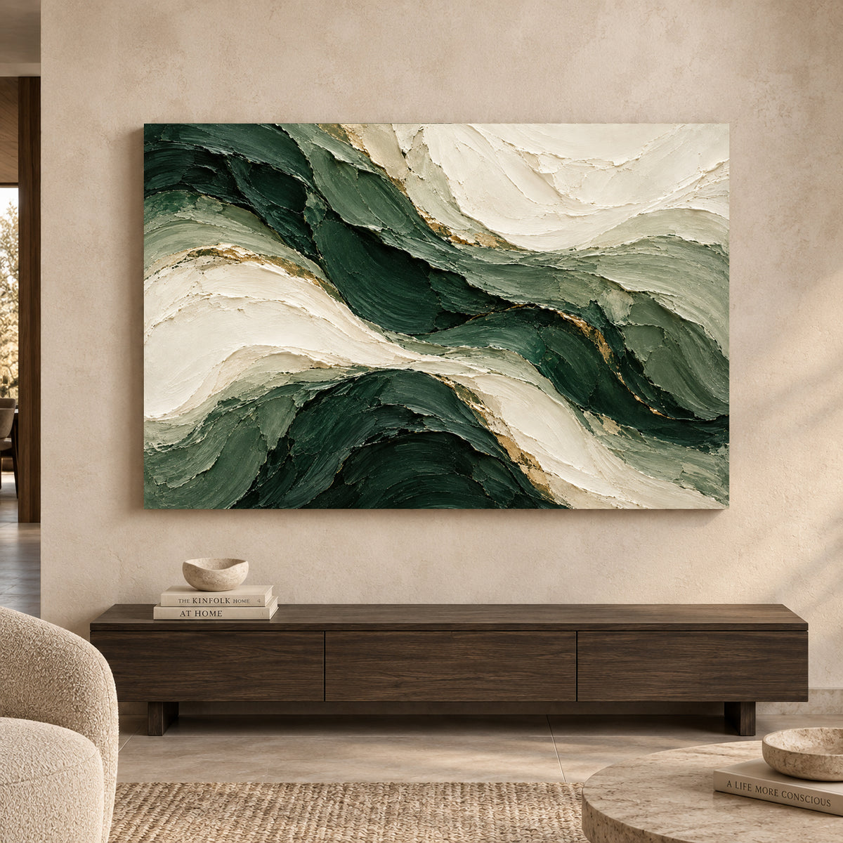 Emerald Currents Sculpted Textured Abstract Canvas Art