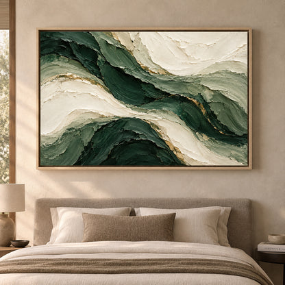 Emerald Currents Sculpted Textured Abstract Canvas Art