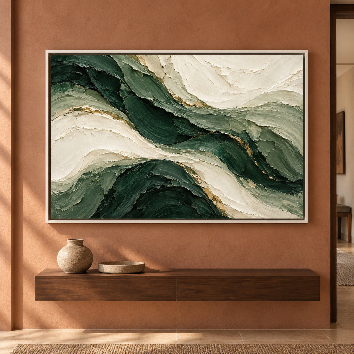 Emerald Currents Sculpted Textured Abstract Canvas Art