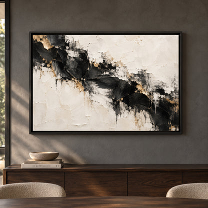 Black Ivory Gold Textured Abstract Canvas Art