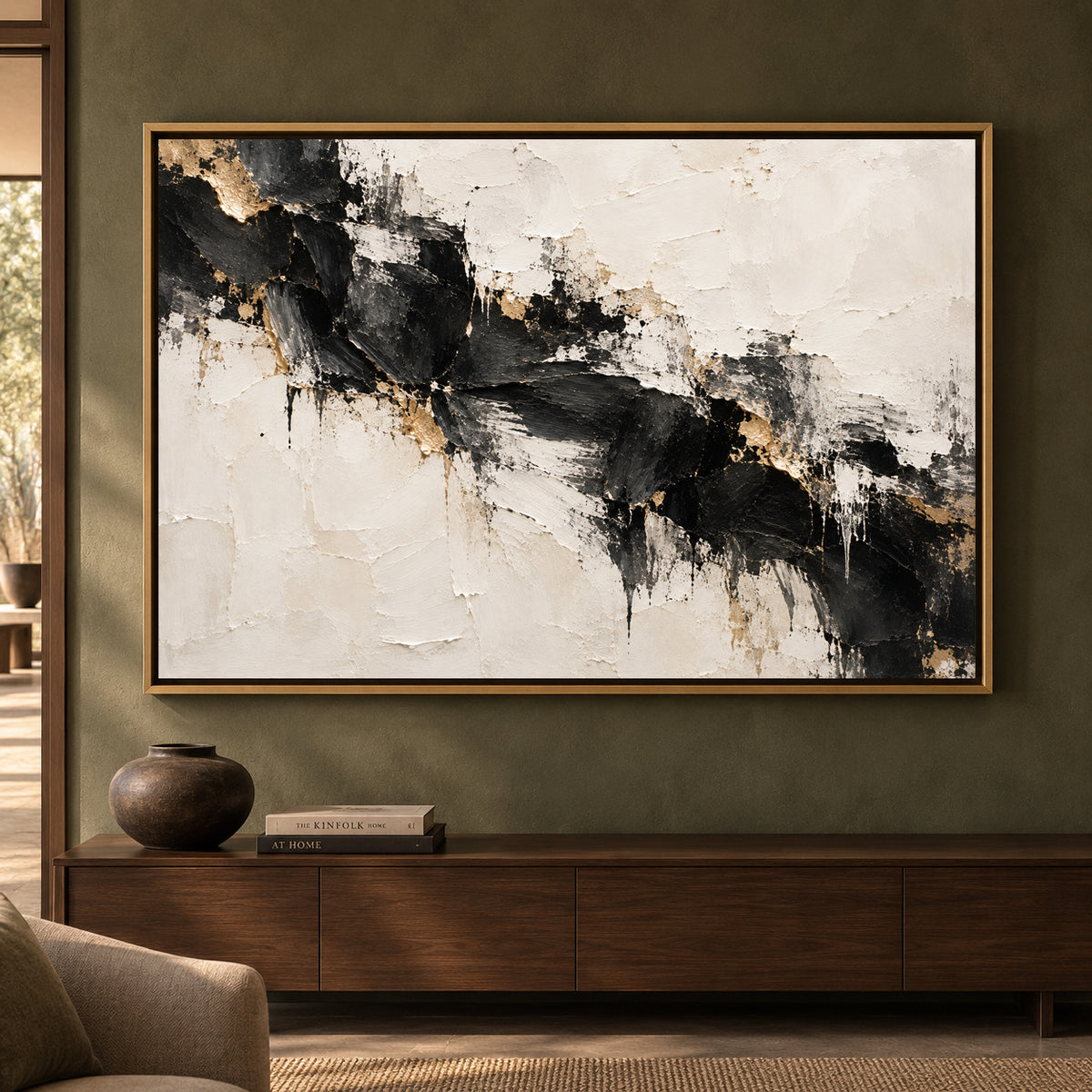 Black Ivory Gold Textured Abstract Canvas Art