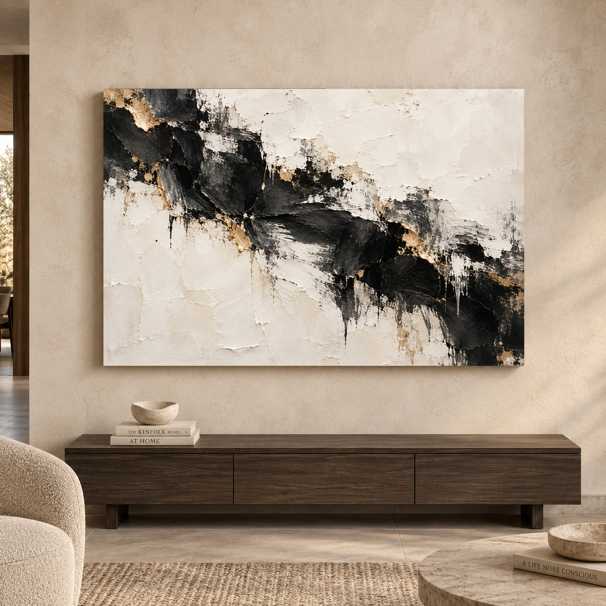 Black Ivory Gold Textured Abstract Canvas Art