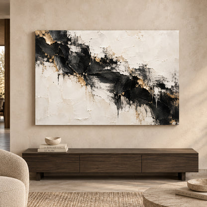 Black Ivory Gold Textured Abstract Canvas Art