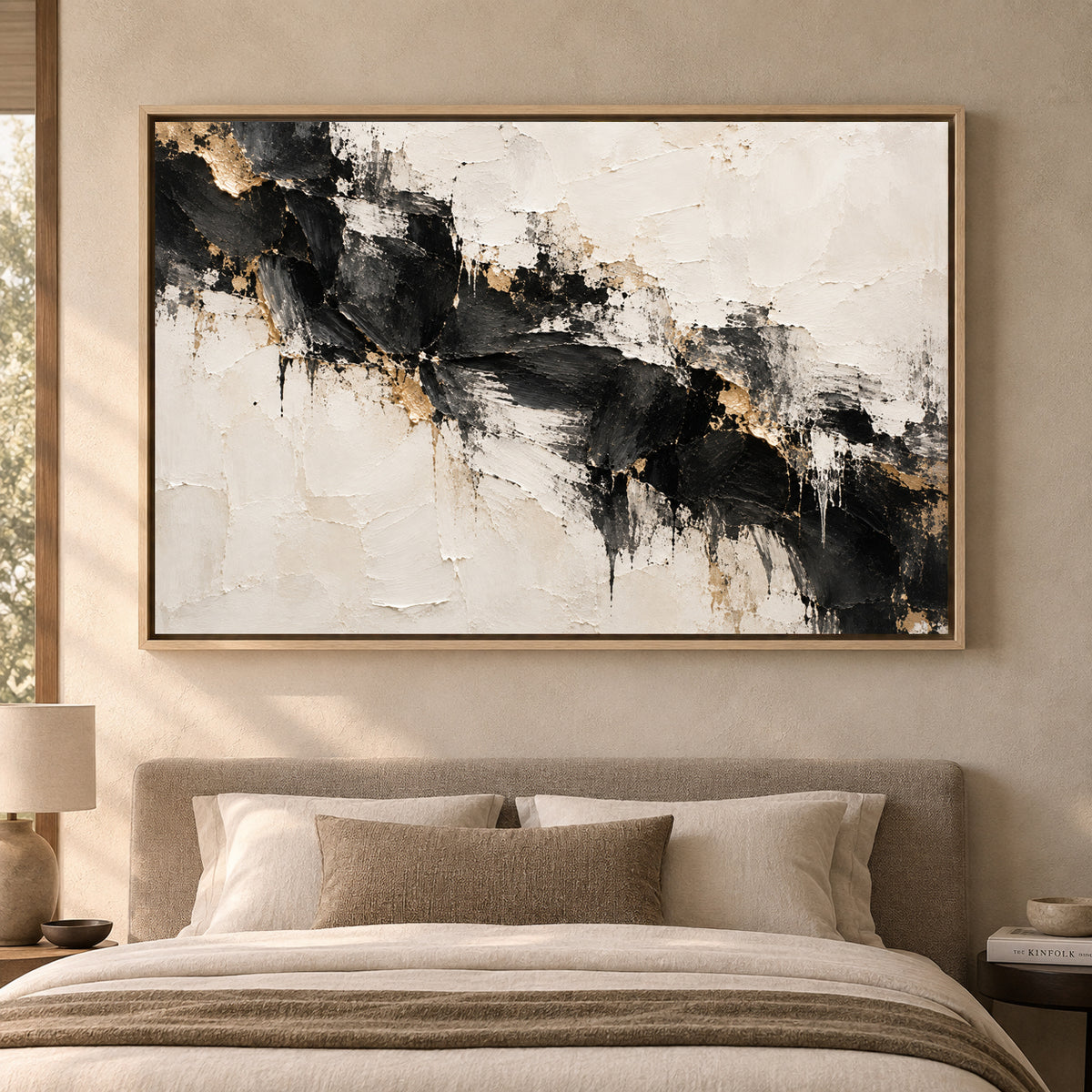 Black Ivory Gold Textured Abstract Canvas Art
