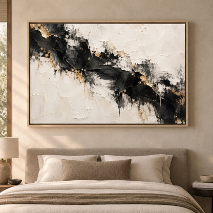 Black Ivory Gold Textured Abstract Canvas Art
