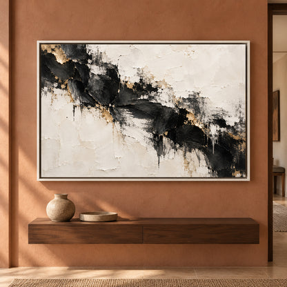 Black Ivory Gold Textured Abstract Canvas Art