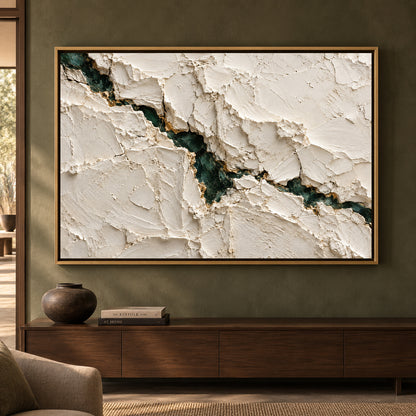 Emerald Vein Ivory Textured Abstract Canvas Art