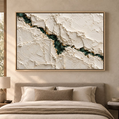 Emerald Vein Ivory Textured Abstract Canvas Art