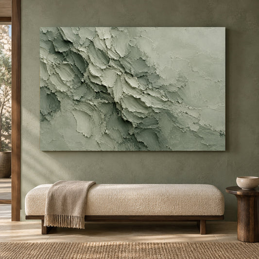 Sage Green Monochrome Textured Abstract Canvas Art