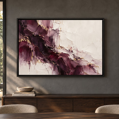 Burgundy Ivory Fracture Textured Abstract Canvas Art