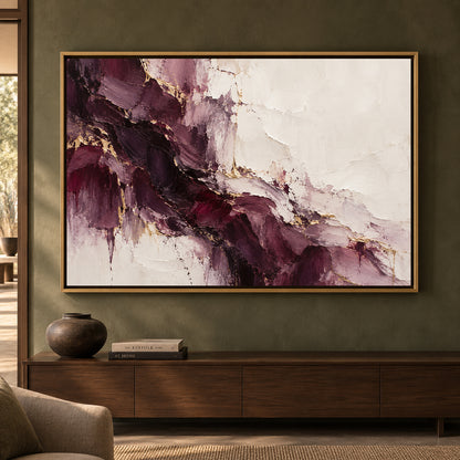 Burgundy Ivory Fracture Textured Abstract Canvas Art